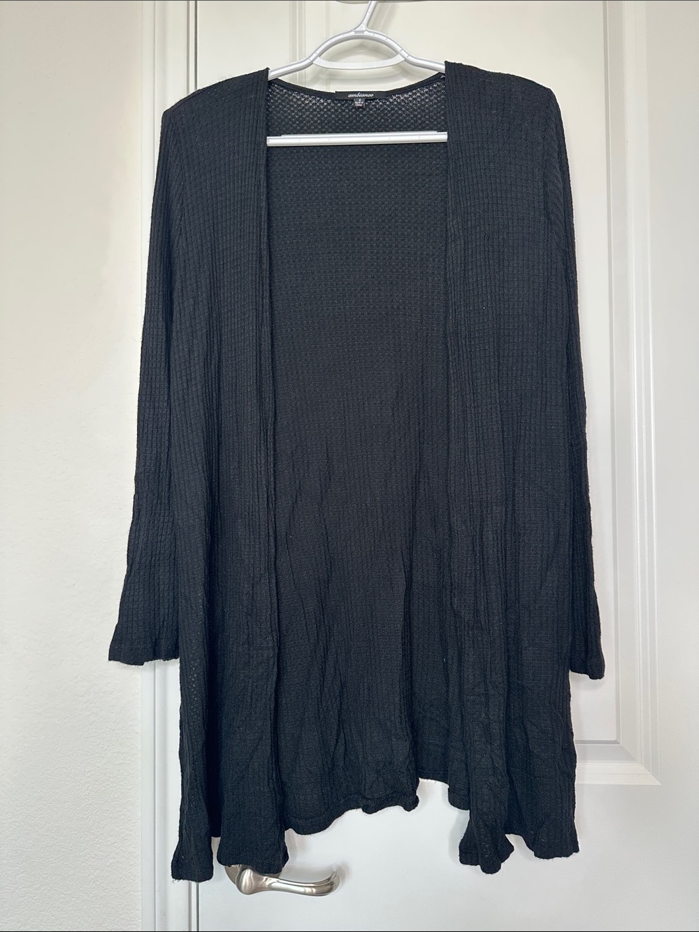 Ambiance Black Open-Front Textured Cardigan